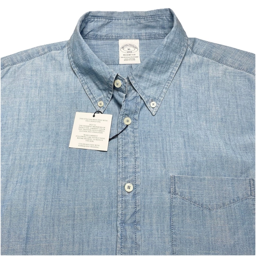 NEW Brooks Brothers 1818 Regent Chambray Shirt XL Mens L/S Button Down Blue